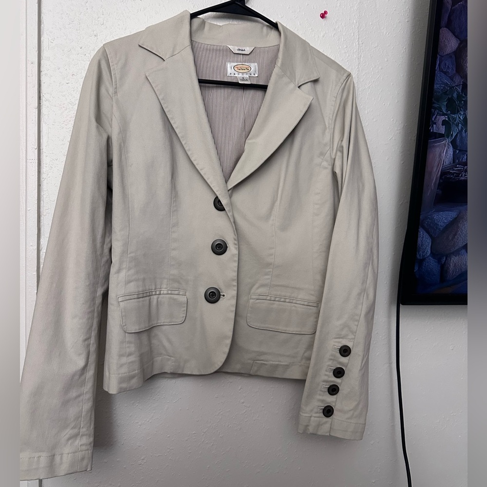 Talbots Stretch Cream / Beige Blazer with Black Buttons